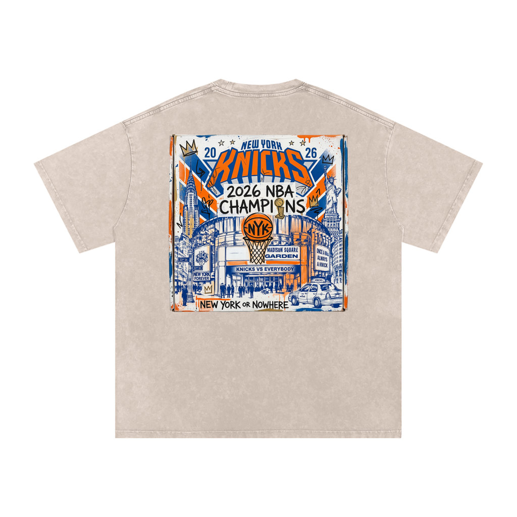 Orange and Blue Skies Snow Washed Oversized Cotton T-Shirt