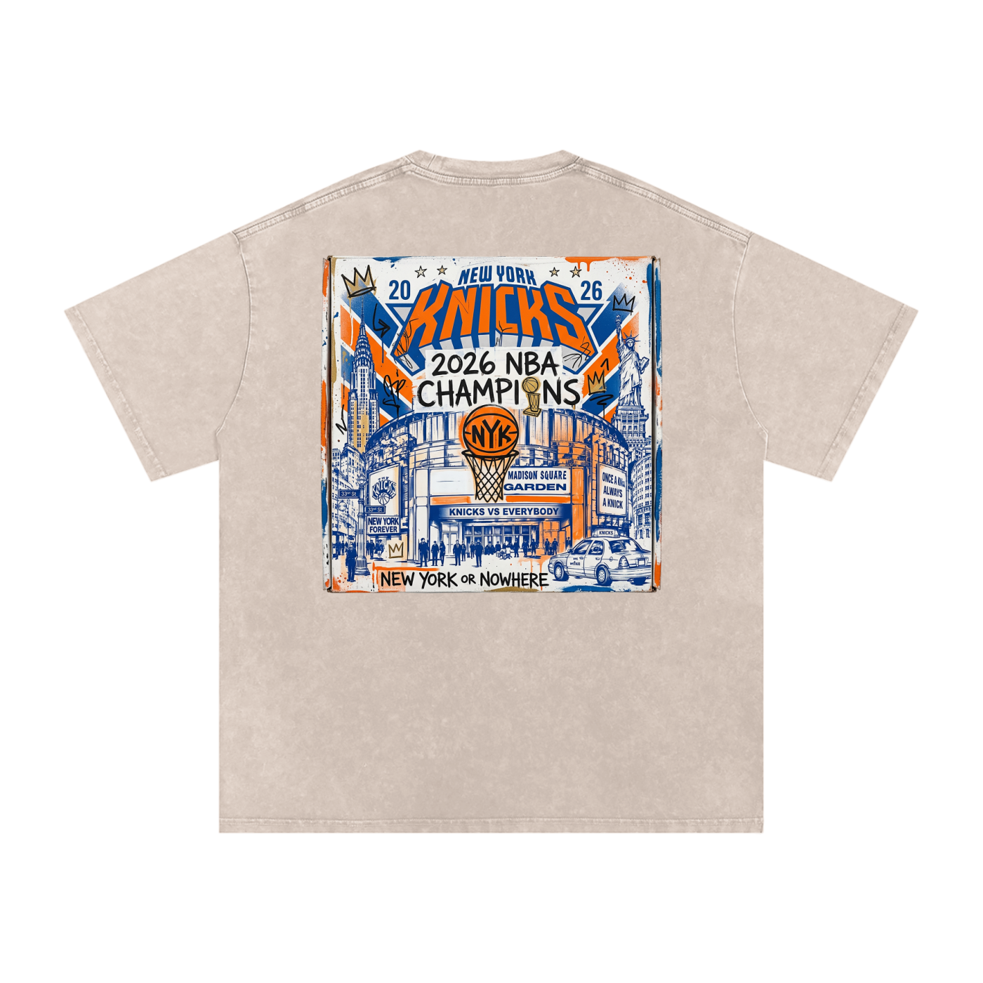 Orange and Blue Skies Snow Washed Oversized Cotton T-Shirt