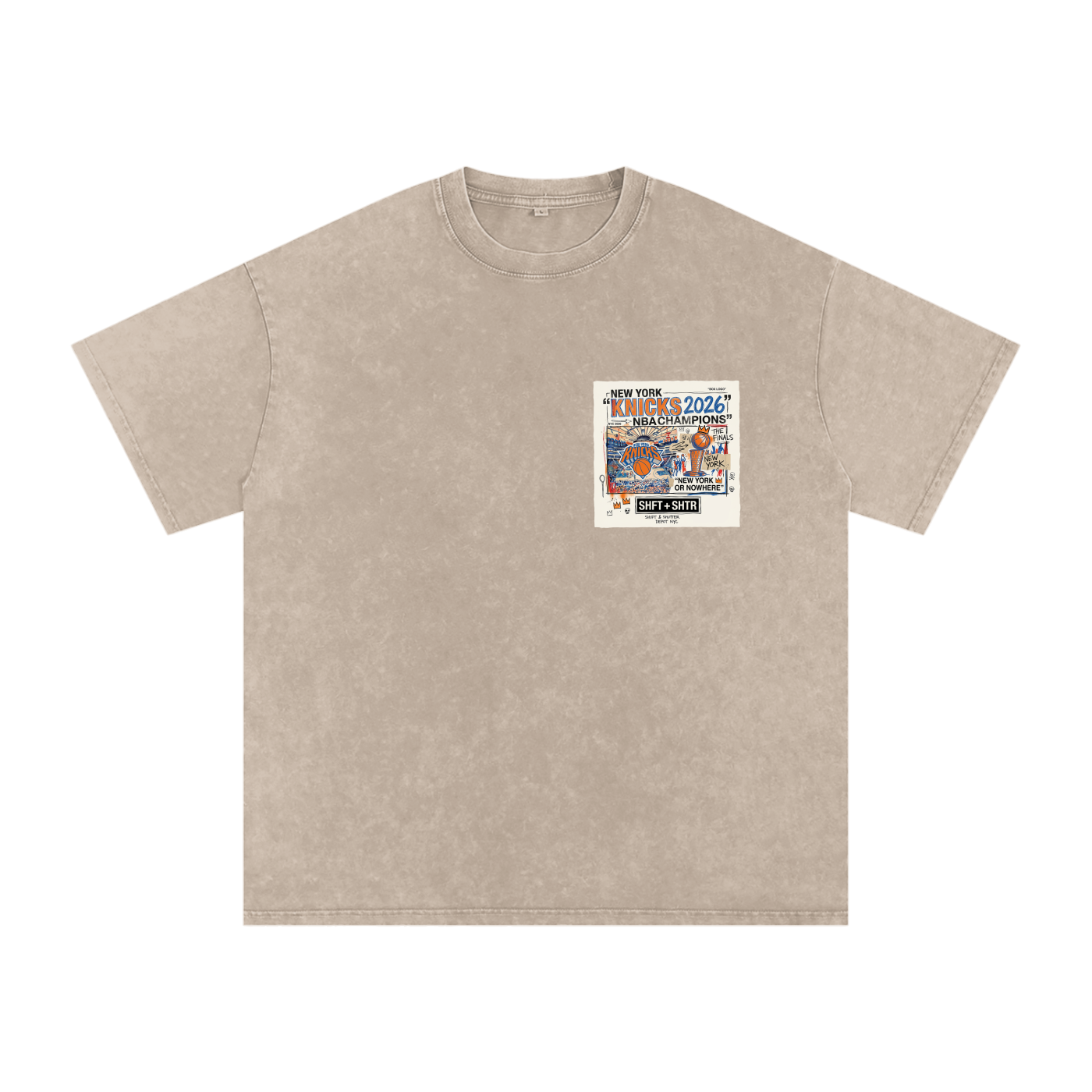 Orange and Blue Skies Snow Washed Oversized Cotton T-Shirt