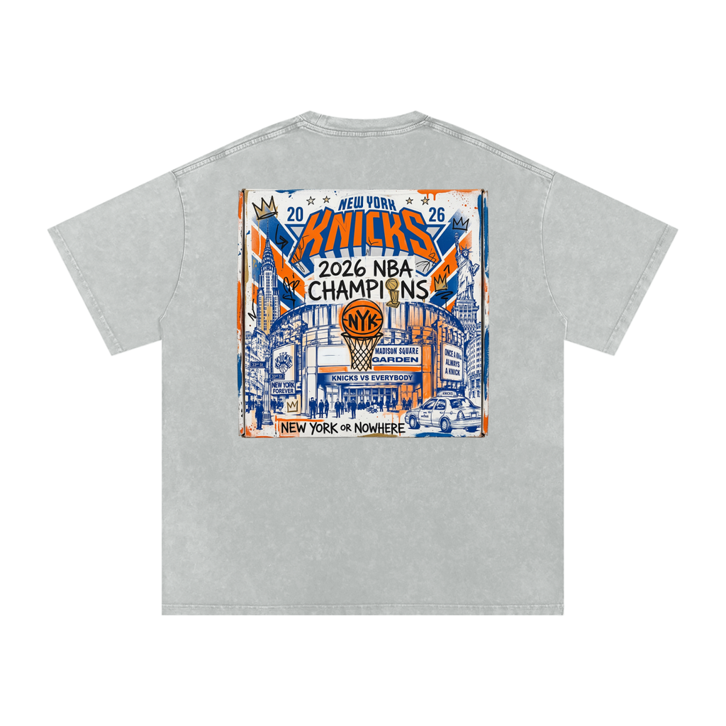 Orange and Blue Skies Snow Washed Oversized Cotton T-Shirt