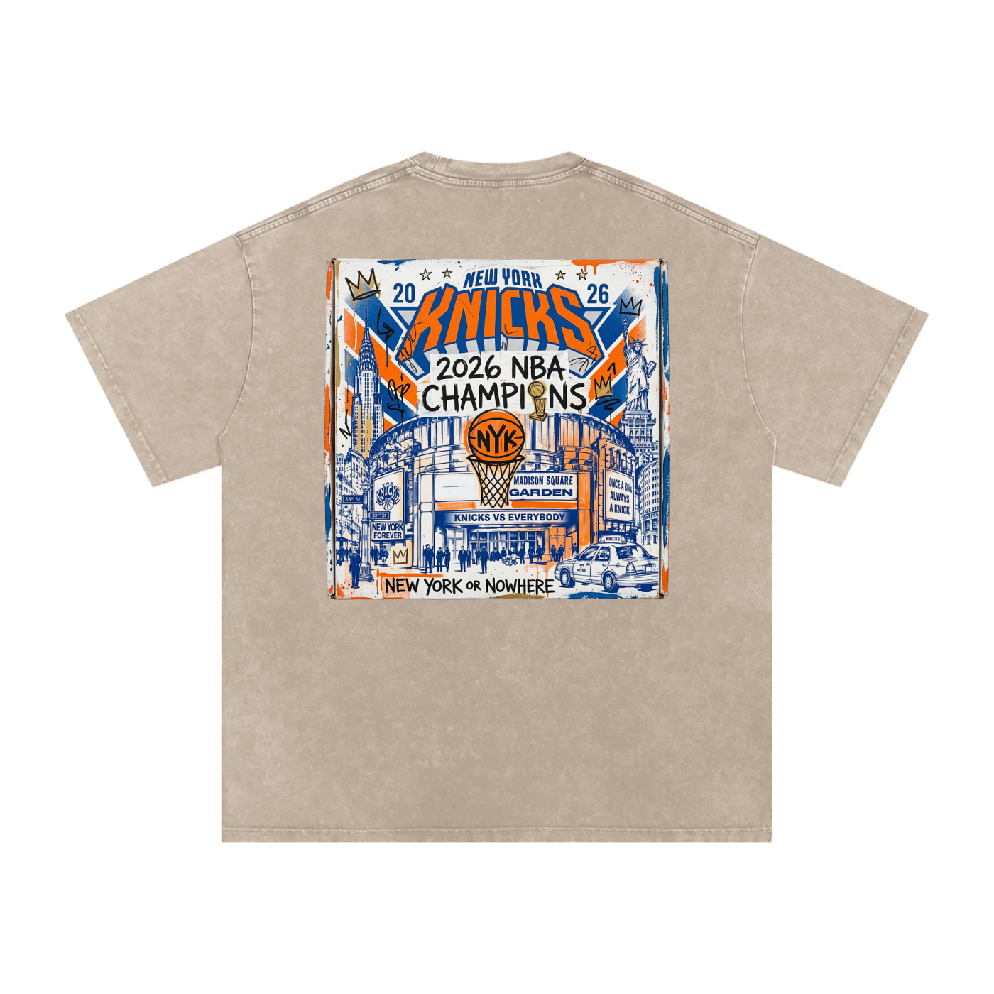 Orange and Blue Skies Snow Washed Oversized Cotton T-Shirt