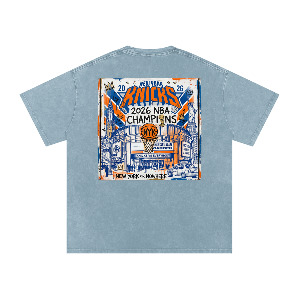 Orange and Blue Skies Snow Washed Oversized Cotton T-Shirt