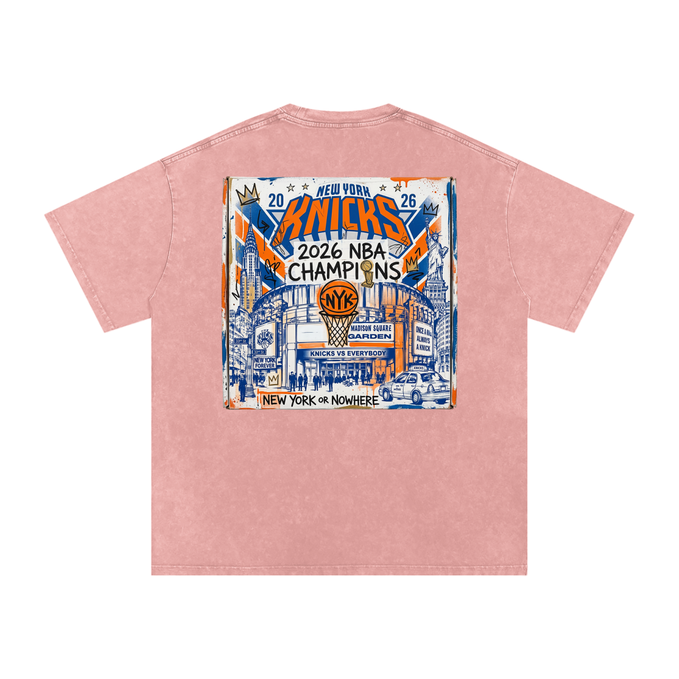 Orange and Blue Skies Snow Washed Oversized Cotton T-Shirt
