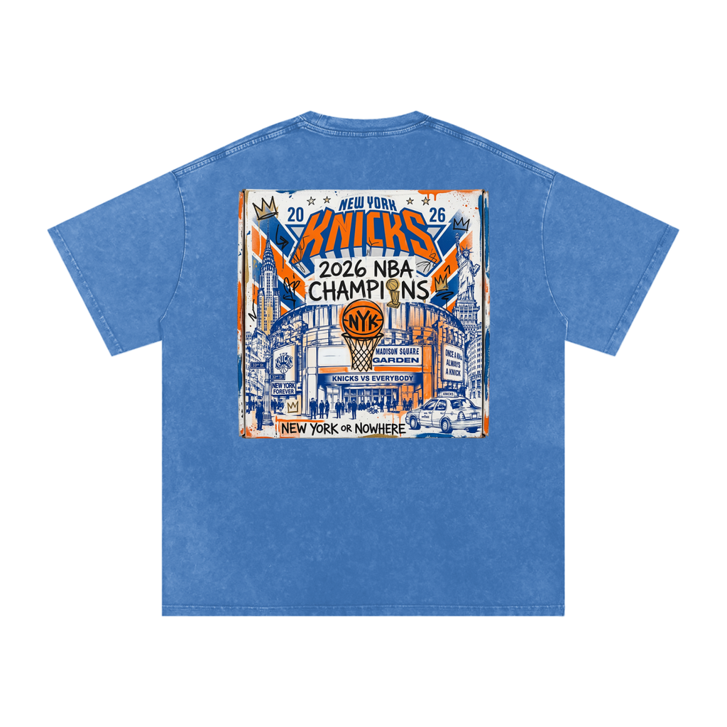 Orange and Blue Skies Snow Washed Oversized Cotton T-Shirt