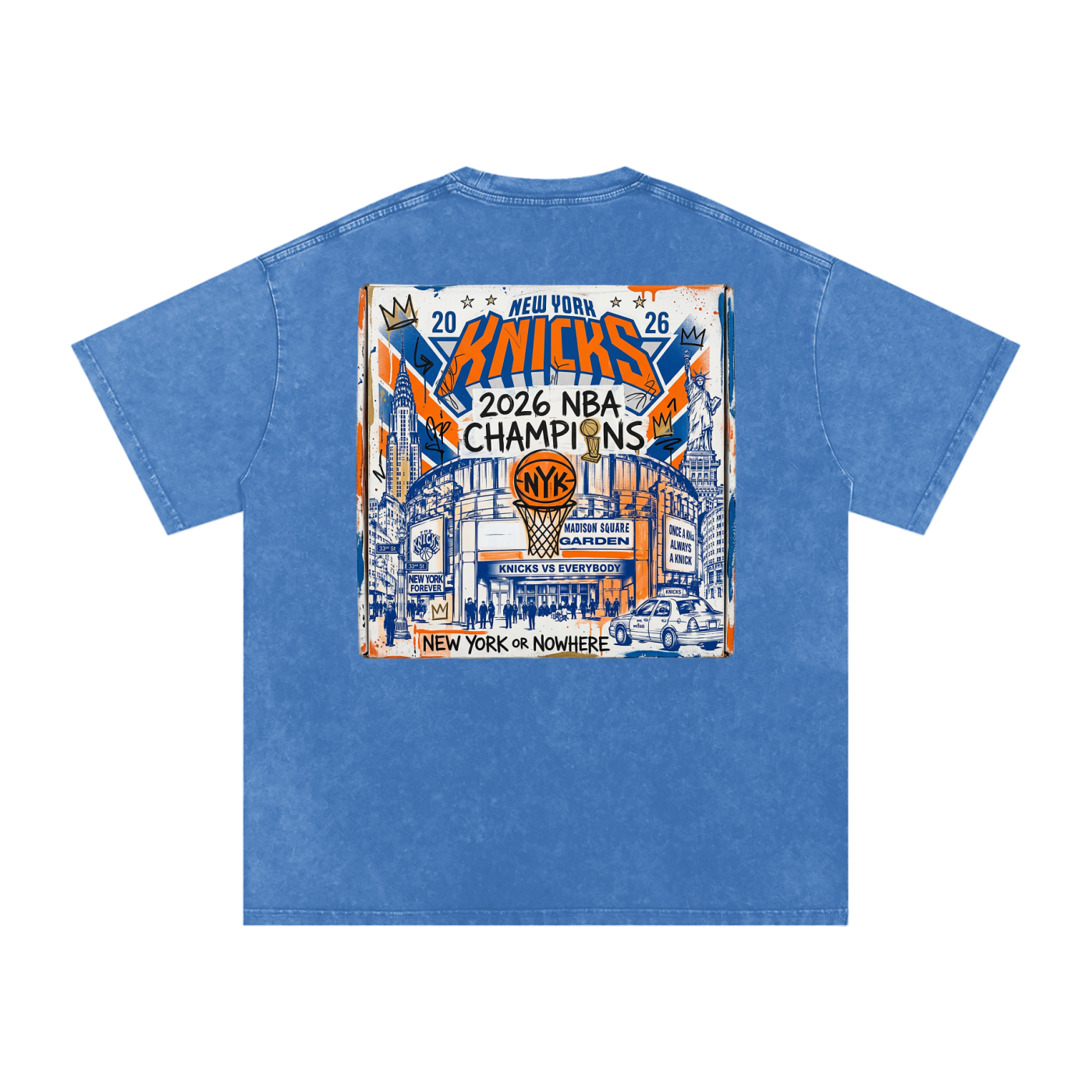 Orange and Blue Skies Snow Washed Oversized Cotton T-Shirt