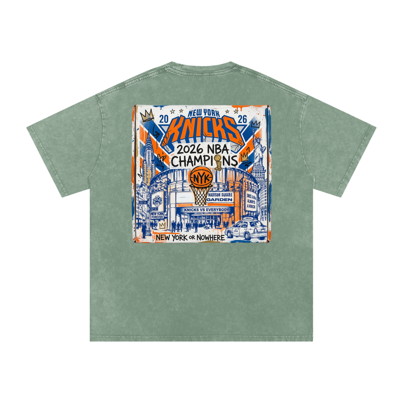 Orange and Blue Skies Snow Washed Oversized Cotton T-Shirt