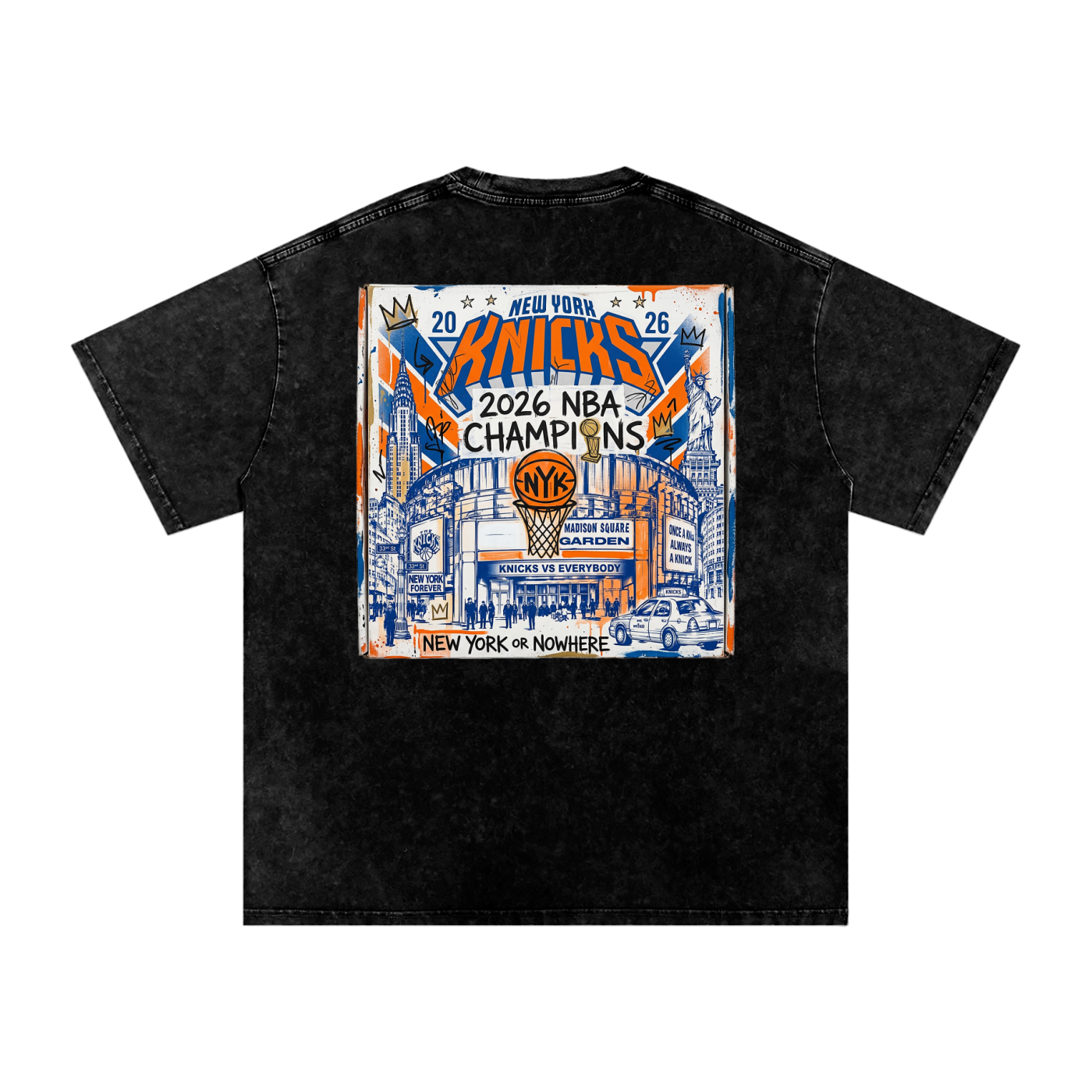 Orange and Blue Skies Snow Washed Oversized Cotton T-Shirt