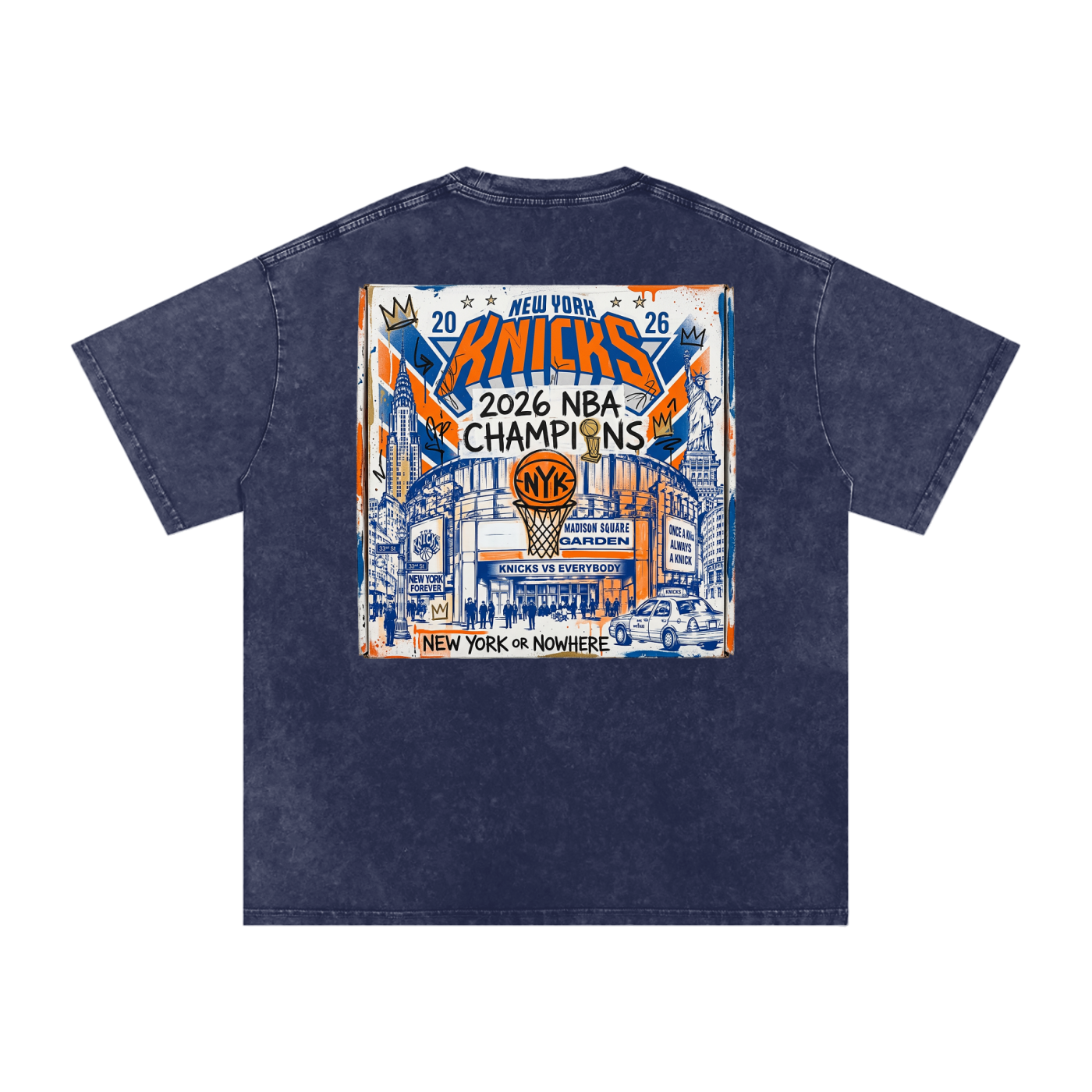 Orange and Blue Skies Snow Washed Oversized Cotton T-Shirt