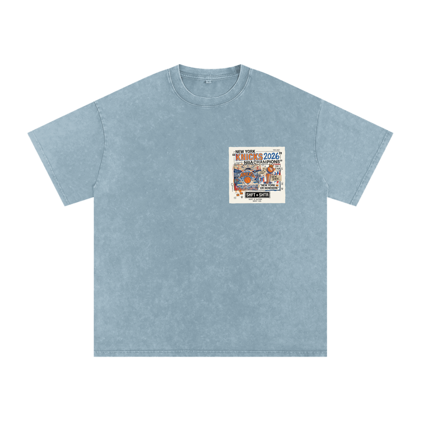 Orange and Blue Skies Snow Washed Oversized Cotton T-Shirt