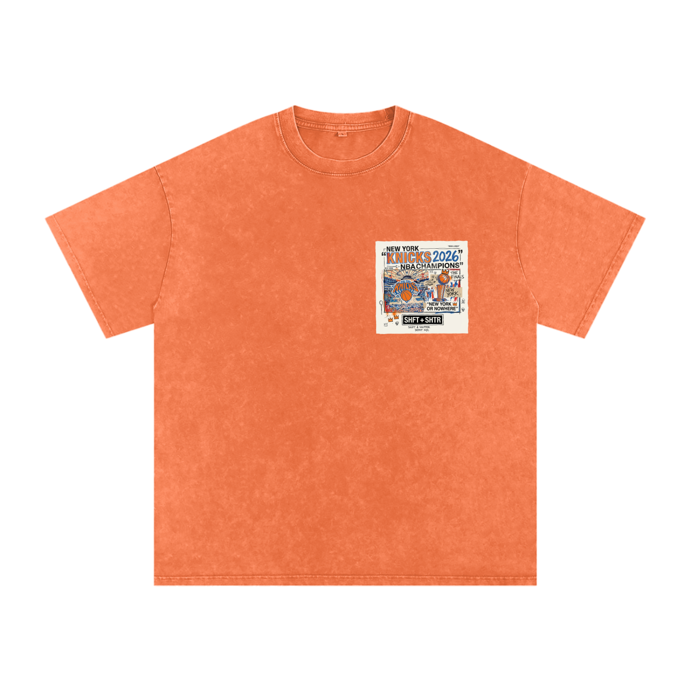 Orange and Blue Skies Snow Washed Oversized Cotton T-Shirt
